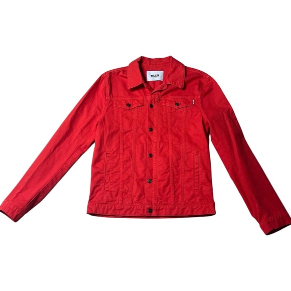 MSGM Trucker Denim Jacket Men’s Size 50 (US Large) Orange/Red Pockets - Picture 1 of 10